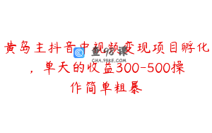 黄岛主抖音中视频变现项目孵化，单天的收益300-500操作简单粗暴