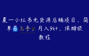 夏一小红书无货源店铺项目，简单易上手，月入9k+，保姆级教程