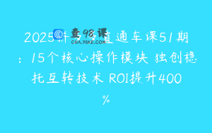2025拼多多直通车课51期：15个核心操作模块 独创稳托互转技术 ROI提升400%