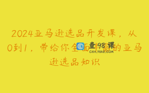 2024亚马逊选品开发课，从0到1，带给你全面丰富的亚马逊选品知识