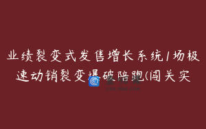 业绩裂变式发售增长系统1场极速动销裂变爆破陪跑(闯关实
