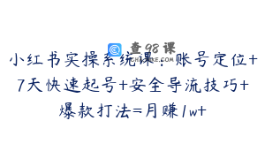 小红书实操系统课：账号定位+7天快速起号+安全导流技巧+爆款打法=月赚1w+