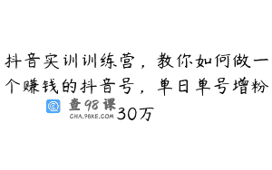 抖音实训训练营，教你如何做一个赚钱的抖音号，单日单号增粉30万