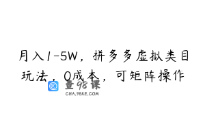 月入1-5W，拼多多虚拟类目玩法，0成本，可矩阵操作