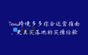 Temu跨境多多综合运营指南，更真实落地的实操经验