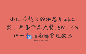 小红书超火的治愈系loft公寓，单条作品点赞16W，3分钟一条，单日变现数张