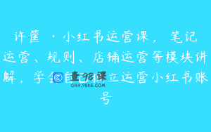 许筐筺·小红书运营课，​笔记运营、规则、店铺运营等模块讲解，学会自己独立运营小红书账号