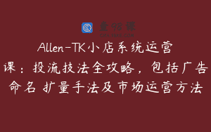Allen-TK小店系统运营课：投流技法全攻略，包括广告命名 扩量手法及市场运营方法