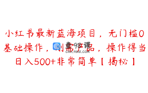 小红书最新蓝海项目，无门槛0基础操作，刚需产品，操作得当日入500+非常简单【揭秘】