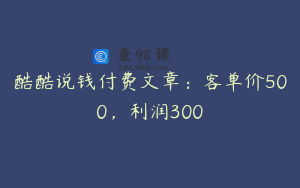 酷酷说钱付费文章：客单价500，利润300