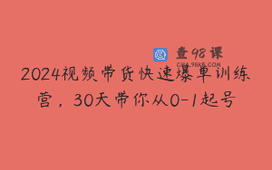 2024视频带货快速爆单训练营，30天带你从0-1起号