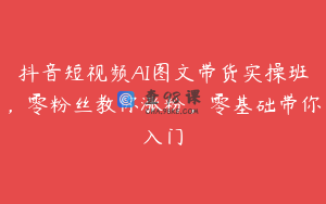 抖音短视频AI图文带货实操班，零粉丝教你涨粉，零基础带你入门