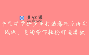 牛气学堂拼多多打造爆款系统实战课，老陶带你轻松打造爆款