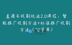 直通车收割玩法2.0课程：智能推广收割方法+标准推广收割方法（20节课）