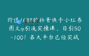 价值1688的抖音快手小红书图文ip引流实操课，日引50-100！各大平台已经实战