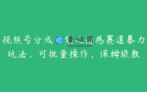 视频号分成计划之情感赛道暴力玩法，可批量操作，保姆级教
