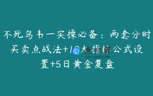 不死鸟韦一实操必备：两套分时买卖点战法+10大指标公式设置+5日黄金复盘