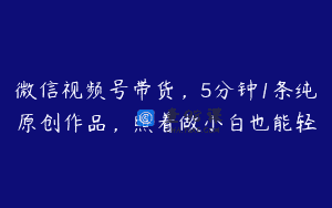 微信视频号带货，5分钟1条纯原创作品，照着做小白也能轻