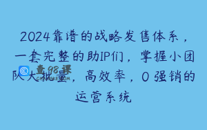 2024靠谱的战略发售体系,一套完整的助IP们,掌握小团队大批量,高效率,0 强销的运营系统