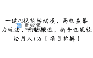 一键AI视频转动漫，高收益暴力玩法，无脑搬运，新手也能轻松月入1万【项目拆解】
