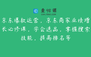 京东爆款运营，京东商家业绩增长必修课，学会选品，掌握搜索技能，提高排名等