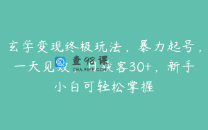 玄学变现终极玩法，暴力起号，一天见效，日获客30+，新手小白可轻松掌握