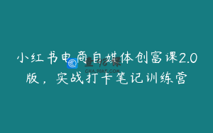 小红书电商自媒体创富课2.0版，实战打卡笔记训练营