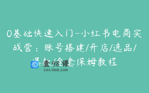 0基础快速入门-小红书电商实战营：账号搭建/开店/选品/爆款/全套保姆教程