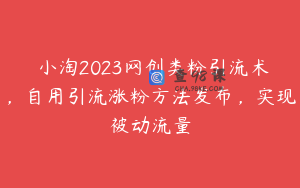 ​小淘2023网创类粉引流术，自用引流涨粉方法发布，实现被动流量