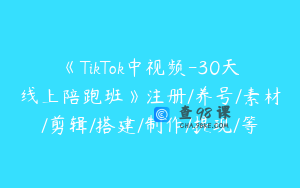 《TikTok中视频-30天线上陪跑班》注册/养号/素材/剪辑/搭建/制作/提现/等