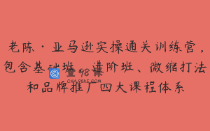 老陈·亚马逊实操通关训练营，包含基础班、进阶班、微缩打法和品牌推广四大课程体系