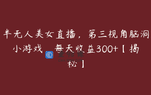 半无人美女直播，第三视角脑洞小游戏，每天收益300+【揭秘】