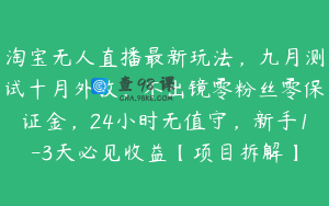 淘宝无人直播最新玩法，九月测试十月外放，不出镜零粉丝零保证金，24小时无值守，新手1-3天必见收益【项目拆解】