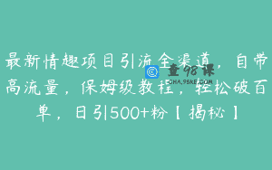最新情趣项目引流全渠道，自带高流量，保姆级教程，轻松破百单，日引500+粉【揭秘】
