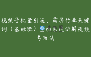 视频号批量引流，霸屏行业关键词（基础班）全面系统讲解视频号玩法