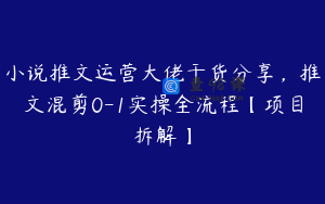 小说推文运营大佬干货分享,推文混剪0-1实操全流程【项目拆解】