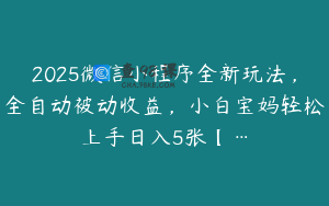 2025微信小程序全新玩法，全自动被动收益，小白宝妈轻松上手日入5张【…