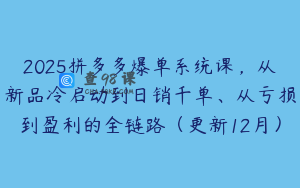 2025拼多多爆单系统课，从新品冷启动到日销千单、从亏损到盈利的全链路（更新12月）