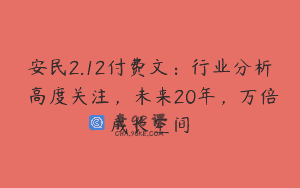 安民2.12付费文：行业分析 高度关注，未来20年，万倍成长空间