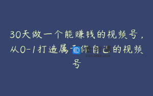 30天做一个能赚钱的视频号，从0-1打造属于你自己的视频号