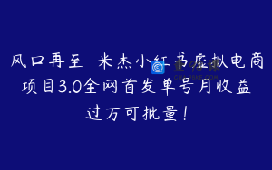 风口再至-米杰小红书虚拟电商项目3.0全网首发单号月收益过万可批量！