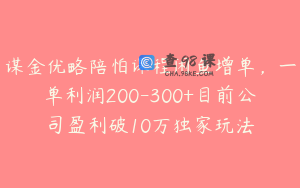 谋金优略陪怕课程闲鱼增单，一单利润200-300+目前公司盈利破10万独家玩法