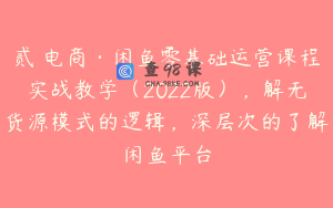 贰叄电商·闲鱼零基础运营课程实战教学（2022版），解无货源模式的逻辑，深层次的了解闲鱼平台