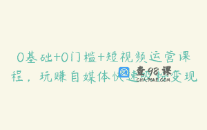 0基础+0门槛+短视频运营课程，玩赚自媒体快速吸粉变现
