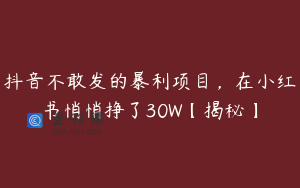 抖音不敢发的暴利项目,在小红书悄悄挣了30W【揭秘】