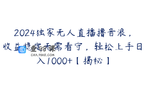 2024独家无人直播撸音浪，收益稳定无需看守，轻松上手日入1000+【揭秘】