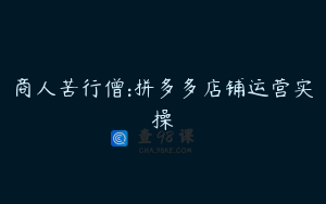 商人苦行僧:拼多多店铺运营实操