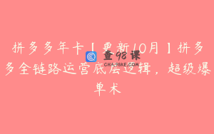 拼多多年卡【更新10月】拼多多全链路运营底层逻辑，超级爆单术