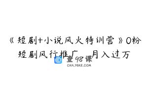 《短剧+小说风火特训营》0粉短剧风行推广，月入过万