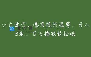 小白速进，爆笑视频混剪，日入3张，百万播放轻松破